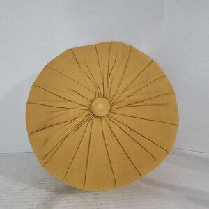 Cushion Couch Pillow Floor Sofa Pintuck Mustard Yellow Vtg MCM Round 13" Pleated